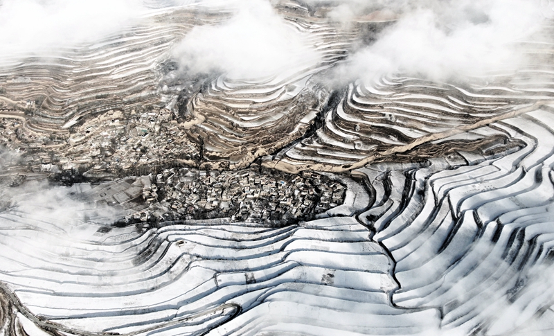 【“飛閱”中國】甘肅宕昌：雪落梯田“繪”水墨畫卷