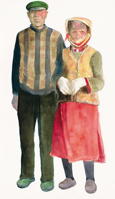 瓦恰乡的塔吉克夫妇（水彩画） 陈坚