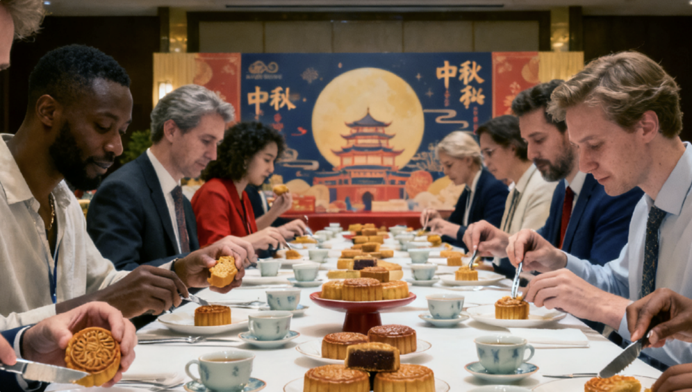 紐約曼哈頓喬治香頌門店2025中秋月餅品鑒會現場。 紐約曼哈頓喬治香頌門店2025中秋月餅品鑒會現場。